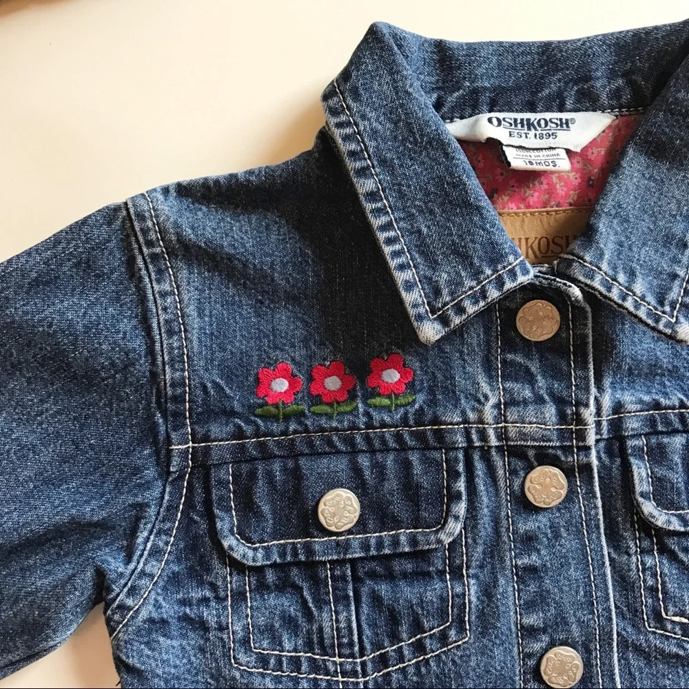 Vintage Oshkosh Flower Patch Denim Jacket | 12-18m